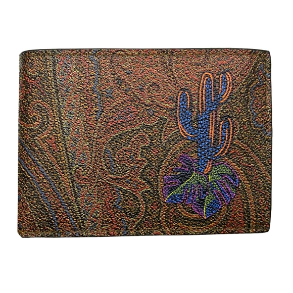 $380 Italy Made Etro Paisley Cactus Printed Wallet - Picture 4 of 8